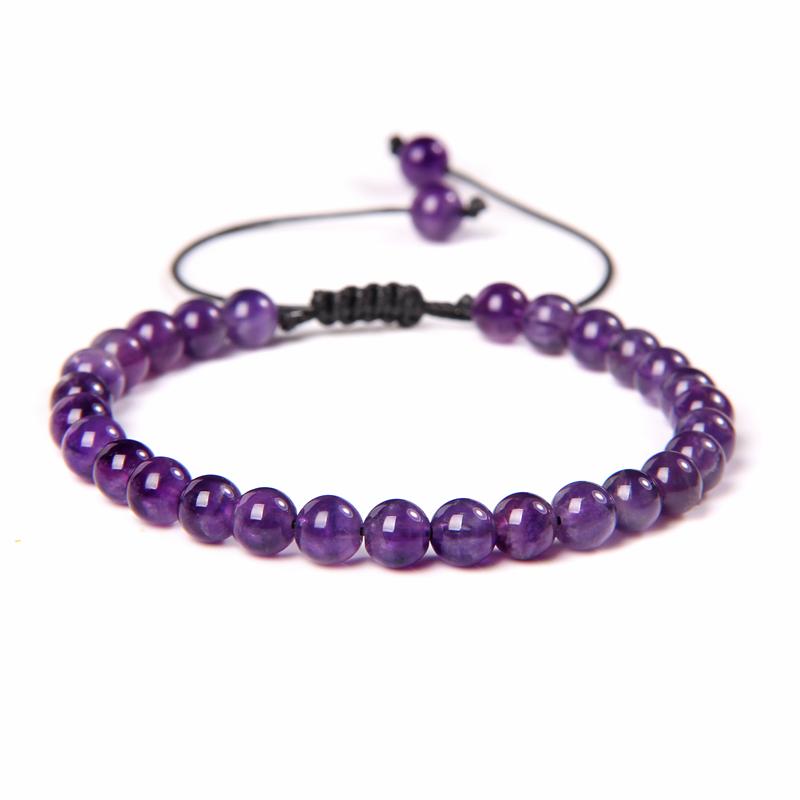 Natural Stone 6mm Beads Bracelet Adjustable Rope String Braided Bracelets For Women Men Amethysts Red Agates Lava Beaded Bangles