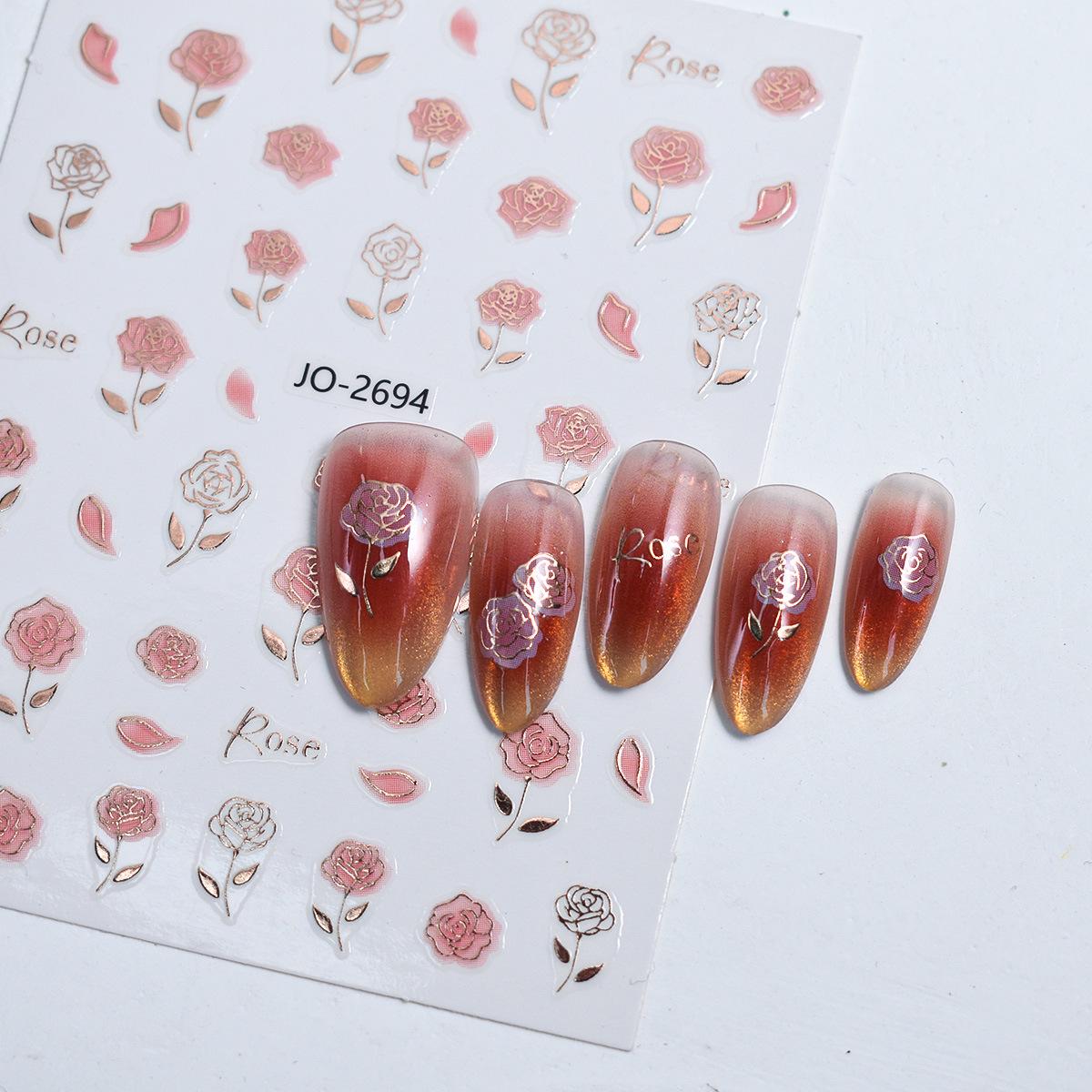 

Позолоченные акварельные наклейки для ногтей «Дикая роза» - Ретро горячее тиснение, цветочные наклейки