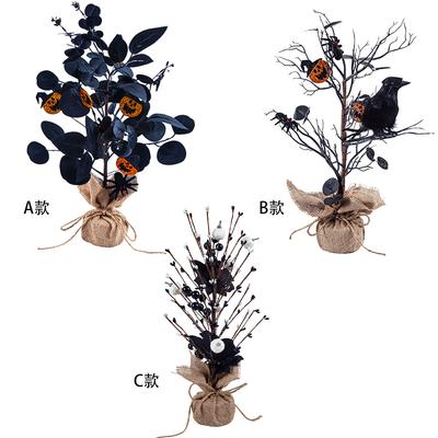 Simulated Halloween Tree Black Spider Crow Berry Festive Decoration Ornament