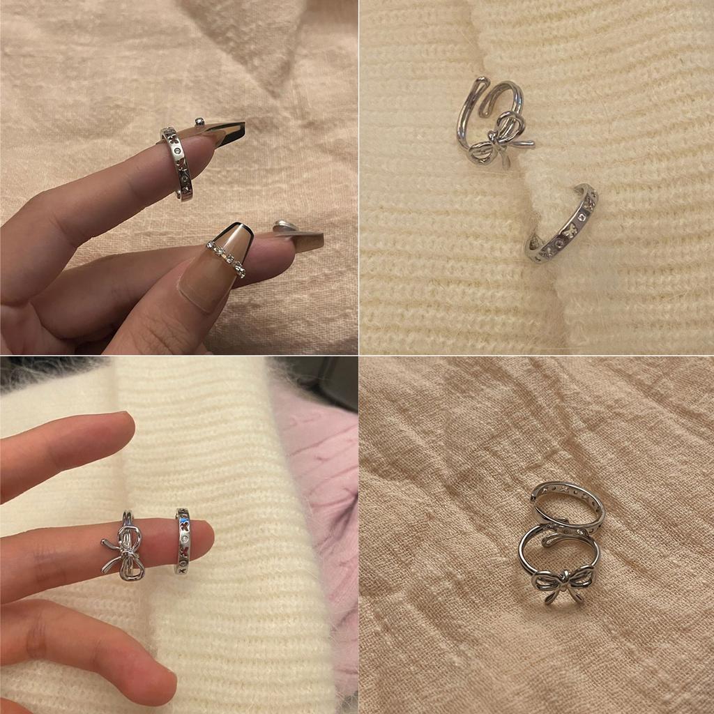 2Pcs Women Open Rings Set Vintage Bowknot Rings Stackable Thumb Knuckle Rings Adjustable Open Rings Set