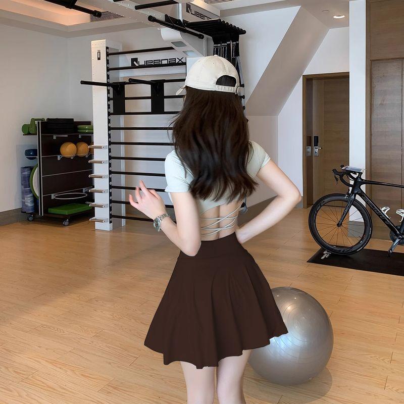 

2025 New Breathable Sweat-Absorbent Sports Fitness Girls High Waist Belly Holding Slimming Sports Pilates Yoga Skirt Distilled Coffee M
