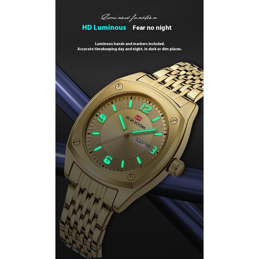 VA VA VOOM Dual Calendar Business Men's Watch Waterproof Luminous Quartz Steel Belt Watch