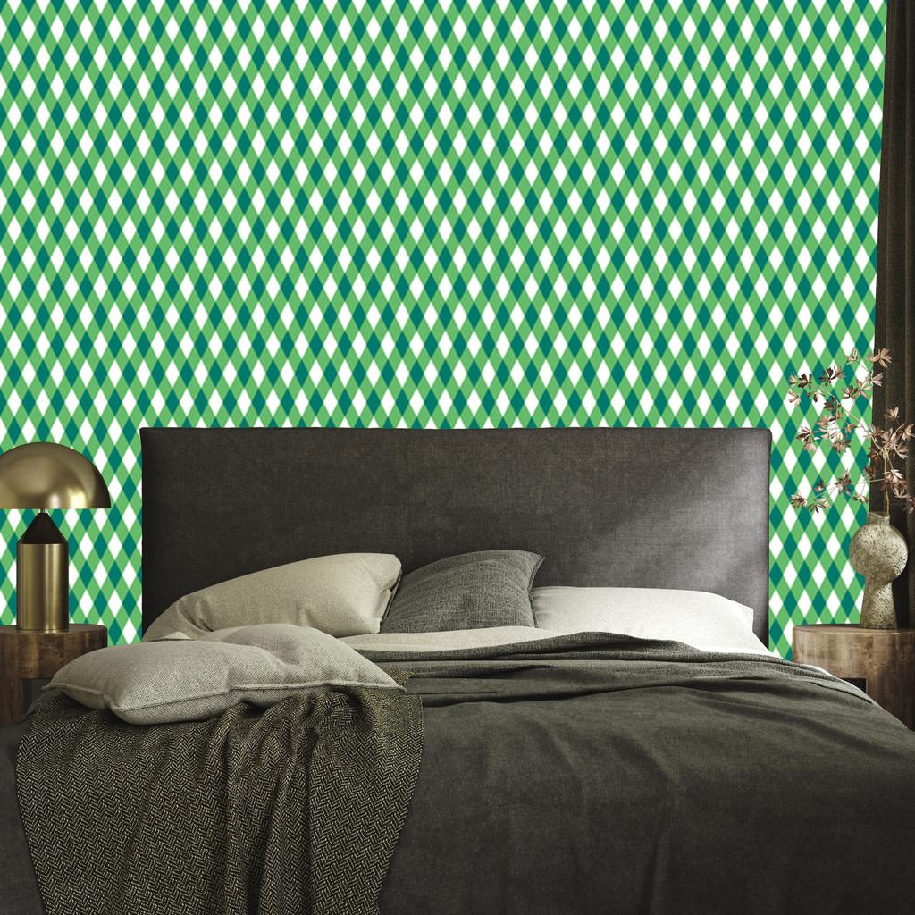 Green and white vichy check wallpaper for living room and bedroom 50x1000