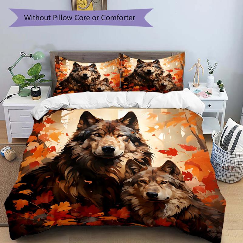 

3pcs Autumnal Wolves Printed Quilt Set - Soft and Comfortable Quilt Cover for Bedroom, Guest Room J005 135x200cm