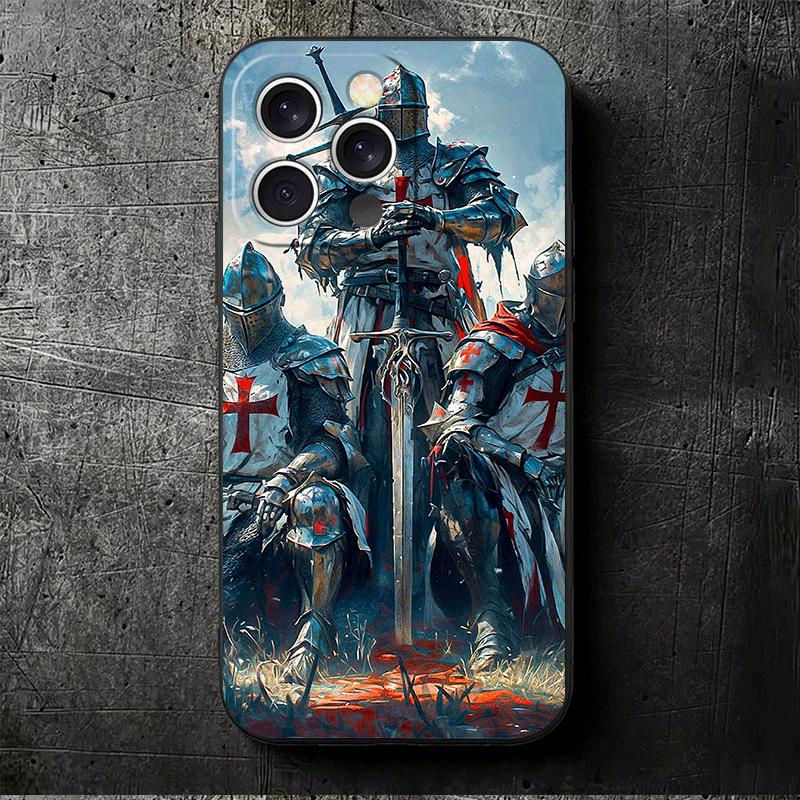 Crusades Knights Templar Soft Phone Case for iPhone 16 16E 17 Air 15 Pro Max 14 Plus 13 Mini 11 12 7 Black Cover Back Shell