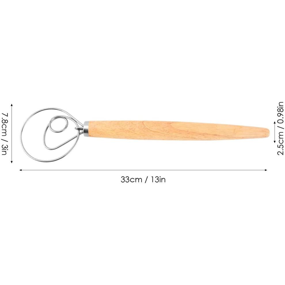 Danish Dough Hook Stainless Steel with Wooden Handle for Kitchen Mixer, Ideal for Sourdough, Pastries, and Pizza Dough Kneading