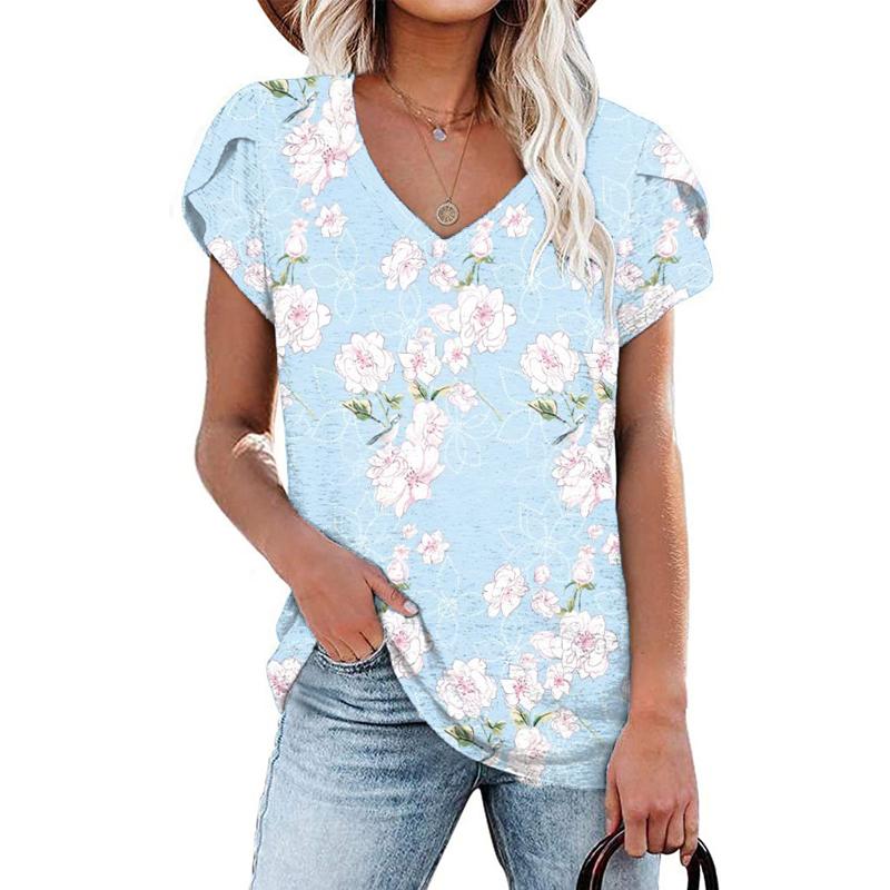 

Женская летняя блузка с v-образным вырезом, однотонная футболка с короткими рукавами и принтом, топы 2XL синий