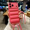 Soft Down Jacket Lanyard Crossbody Case For iPhone 17 16 15 14 13 12 11 Pro Max Plus Air XR XS Max Long Strap Solid Color Cover