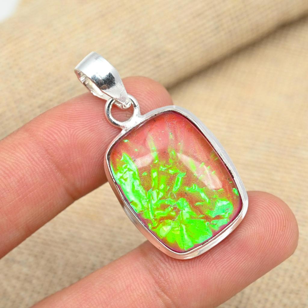 Pink Australian Triplet Opal Gemstone Solid 925 Sterling Silver Handmade Pendant