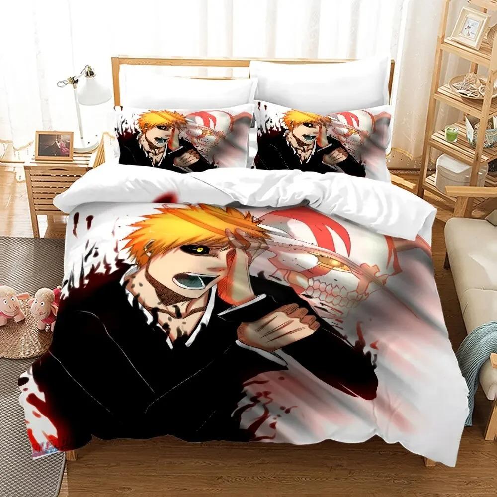Anime Bleach Kurosaki Ichigo Bed Cover Pillowcase Bed Cover Package Double Size Single Size Full Queen Size King Size Adult Kids Bedclothes Quilt
