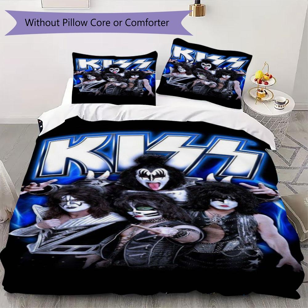 KISS Rock band Prints bedding, duvet cover and pillowcases, birthday gift (1 duvet cover + 2 pillowcases, pillow insert not included)JM001