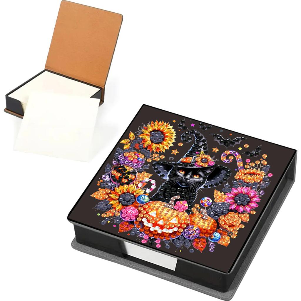 5D DIY PU Diamond Painting Notecard Box Mosaic Kit Gem Painting Memo Pad Holder Self Adhesive Crystal Note Box for Home Office