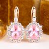 Elegant Female White Pink Stone Round Hoop Earrings Trendy Fashion Gold Color Wedding Jewelry For Women