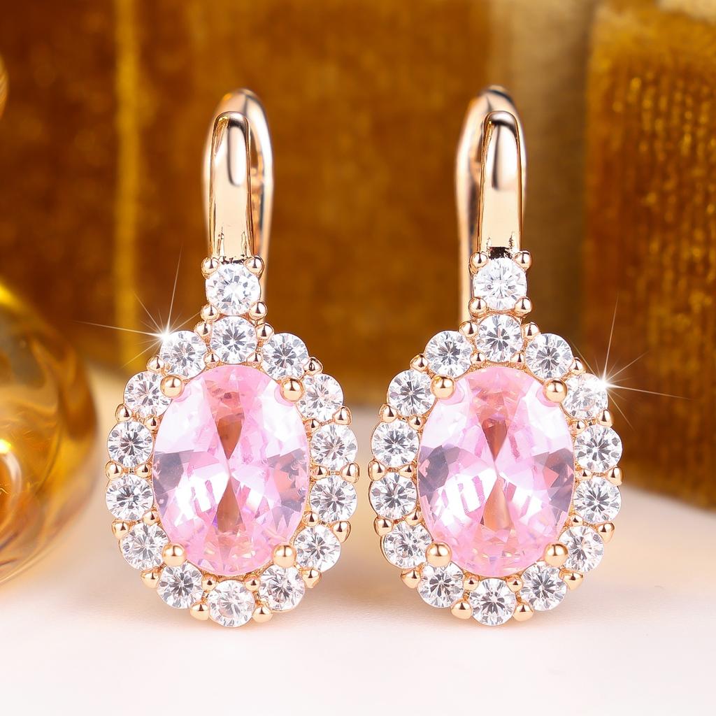 Elegant Female White Pink Stone Round Hoop Earrings Trendy Fashion Gold Color Wedding Jewelry For Women