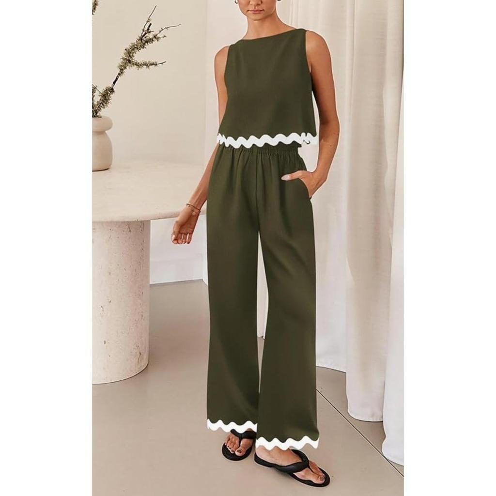Women's Set Summer Casual Solid Color Sleeveless Round Neck Vest Trousers
