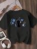 Unisexs Y2k Cat Lover Graphic Tee Round Neck Casual Summer Top With Playful Black Cat Print Soft Breathable Ecofriendly Versatile Shirt