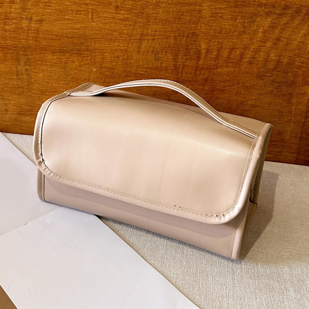 

Foldable Cosmetic Bag Waterproof PU Leather Solid Color Makeup Pouch Travel Portable Wash Toiletry Storage Bag Organizer Purse хаки