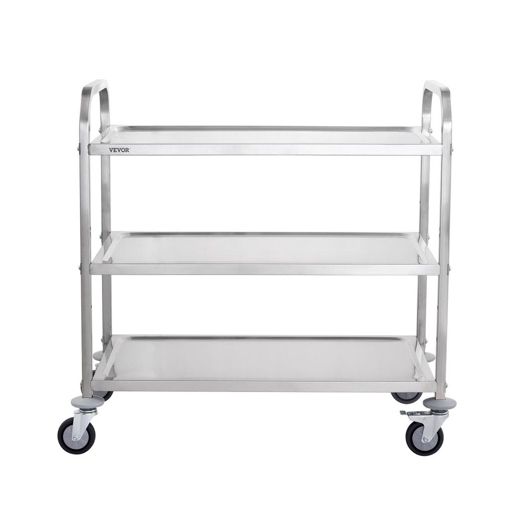 Kitchen Utility Cart, 3 Tiers, Wire Rolling Cart with 450LBS Capacity, Steel Service Cart on Wheels, Metal Storage Trolley with 80mm Basket Curved