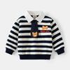 Navy Blue Striped Boys Lapel Sweater, Handsome Tie Long-sleeved Children's Clothing, Cartoon Tiger Cute Autumn Sweater