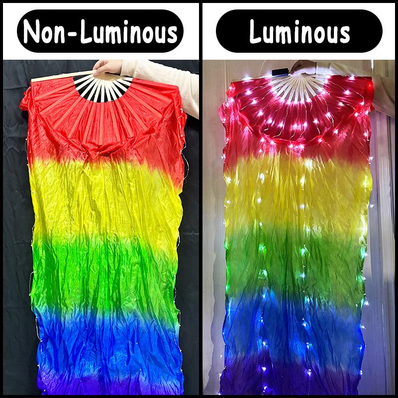 

1.5M Double-sided LED Belly Dance Fan Light Up Luminous Long Silk Fans Stage Performance Fan Props Festival Party Home Decor right hand