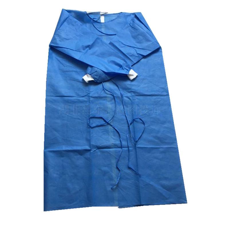 Changdong Blue SMS Non-woven Disposable Isolation Gown with Ribbed Cuffs and Back Opening