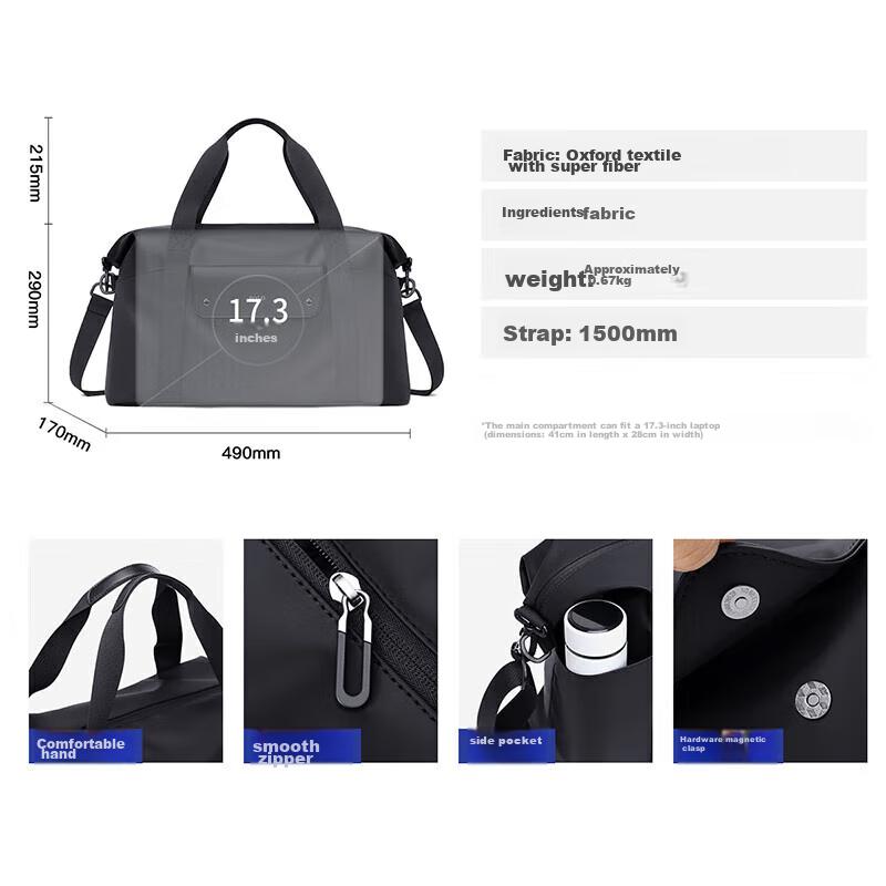 Polo Travel Bag, Men's Luggage Bag, Handbag, Large Capacity Gym Bag, Wet And Dry Separation Sports Luggage Bag, Black