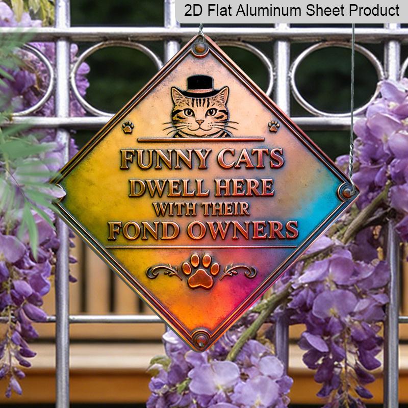 2D Flat, 1pc Vintage Cat-Themed Wall-Mounted Metal Sign - Retro Kitten Decor for Gift, Aluminum Plaque Suitable for Home Office, Living Room, Cave