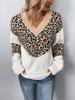 V-Neck Color Block Leopard Print Knit Sweater - Women's Autumn/Winter 2023 Collection