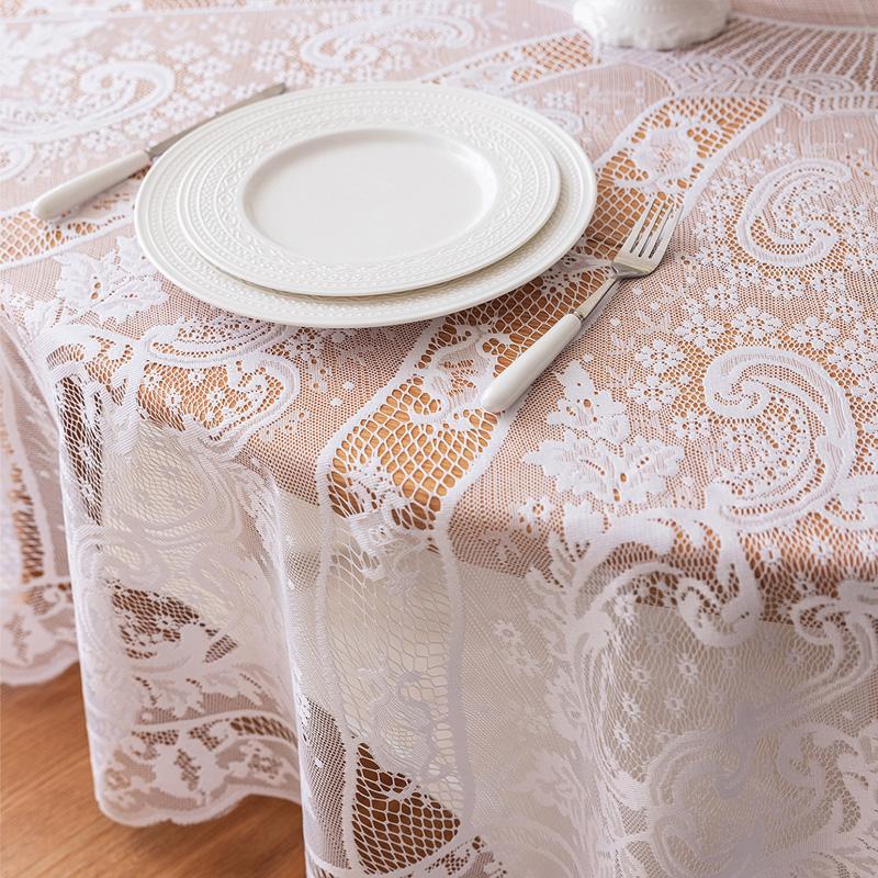 1Pc Lace Vintage 180CM Dust-proof Terylene White Tablecloth Tablecover Desk