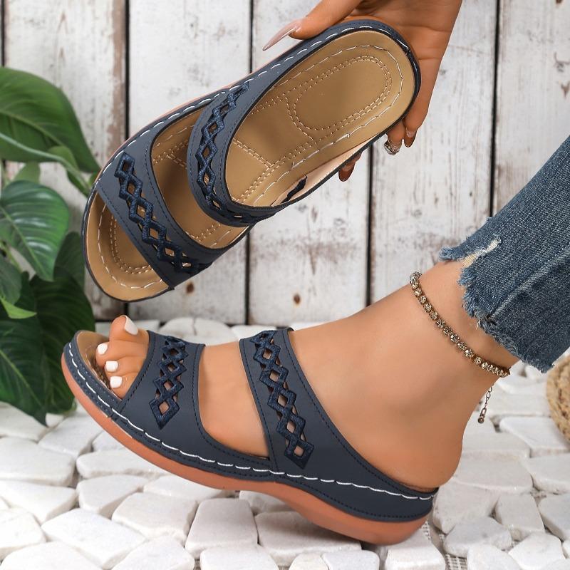 

Summer new sandals women s large size simple embroidery hollow cool slippers breathable women s slippers 43