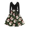 Women's Fashion Elegant Autmn and Winter Long Sleeve V-Neck Christmas Print Dress