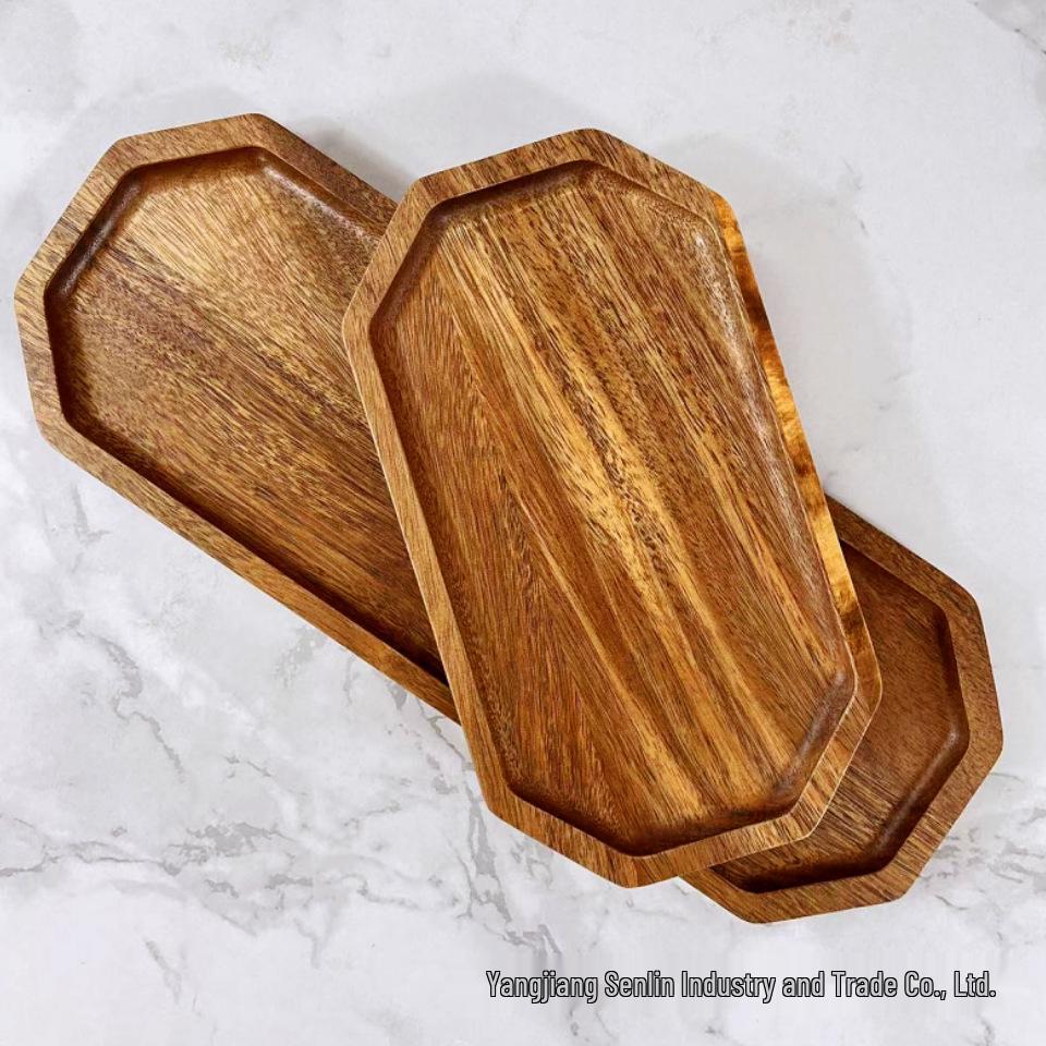 Japanese Acacia Wood Tray: Rectangular Plate, Fruit/Snack Dish, Oval Breadboard, Teacup Saucer