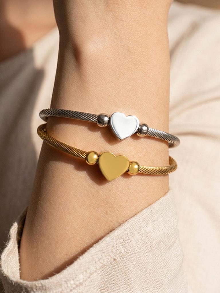 Geometric Heart Bendable Open Cuff Bracelet, 18k Gold-Plated Stainless Steel
