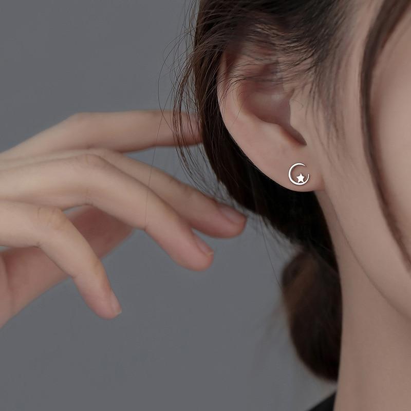 Cercei Stea si Luna 925 Sterling Silver Earrings, Star and Moon Design, Includes Jewelry Box, Silver