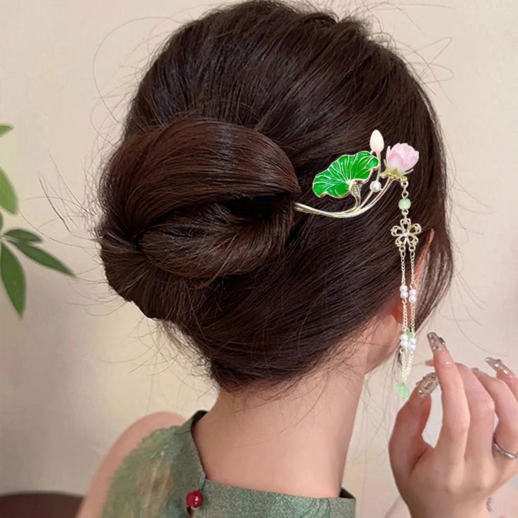 Fairy Lotus Tassel Hairpin For Girls Simulated Lotus Seedpod Hair Stick Not Fading Metal Hair Accessories Hanfu Hair Pins 1pc