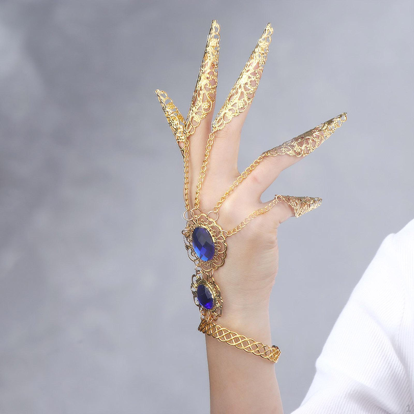 

Belly Dance Bracelet Dancing Props with Finger Nails Hollow for Festival синий