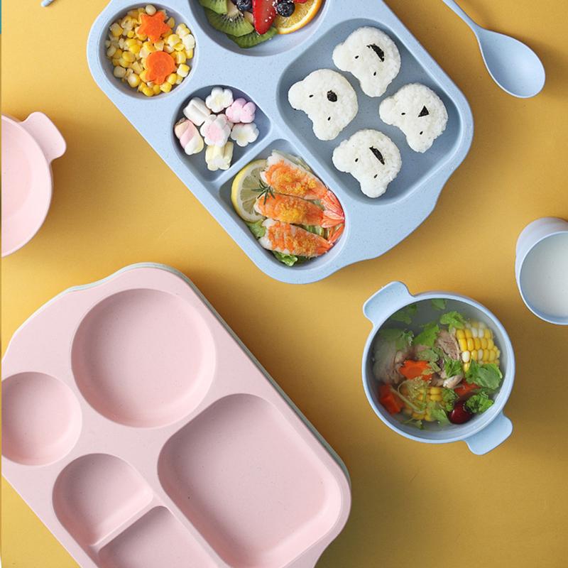 Wheat Straw Children Dividing Plate Household Solid Simple Plastic Students Dining Tableware Fashion Nordic New 12 Inch Dish