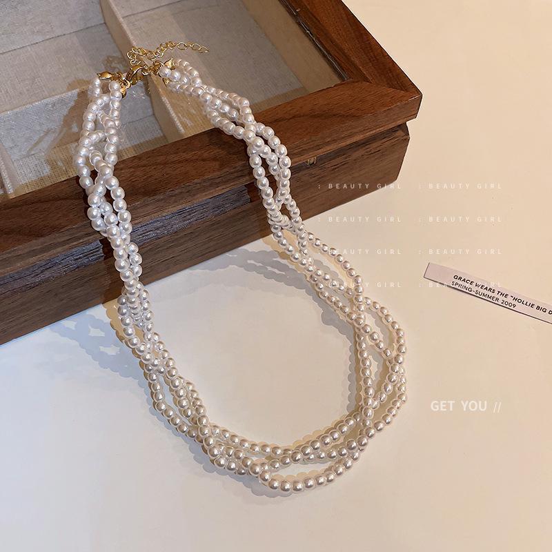 Trend Fashion Internet Celebrity Multi-layer Pearl Necklace Baroque Retro Fashion Temperament Collarbone Chain Personality Versatile Item Decoration