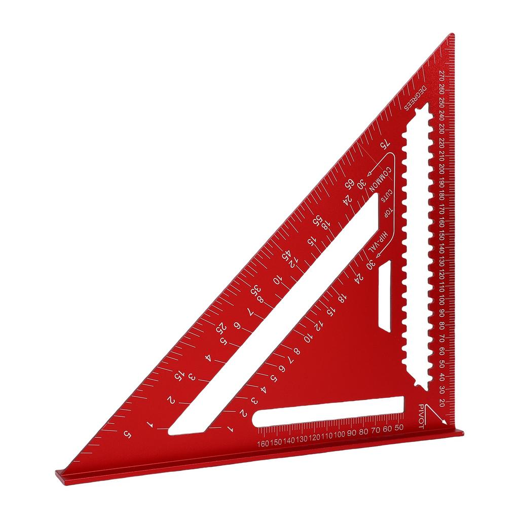 Rafter Square Aluminum 12 Inch Woodworking Layout Tool Metal Triangle Angle Protractor for Woodworking and Carpentry Red