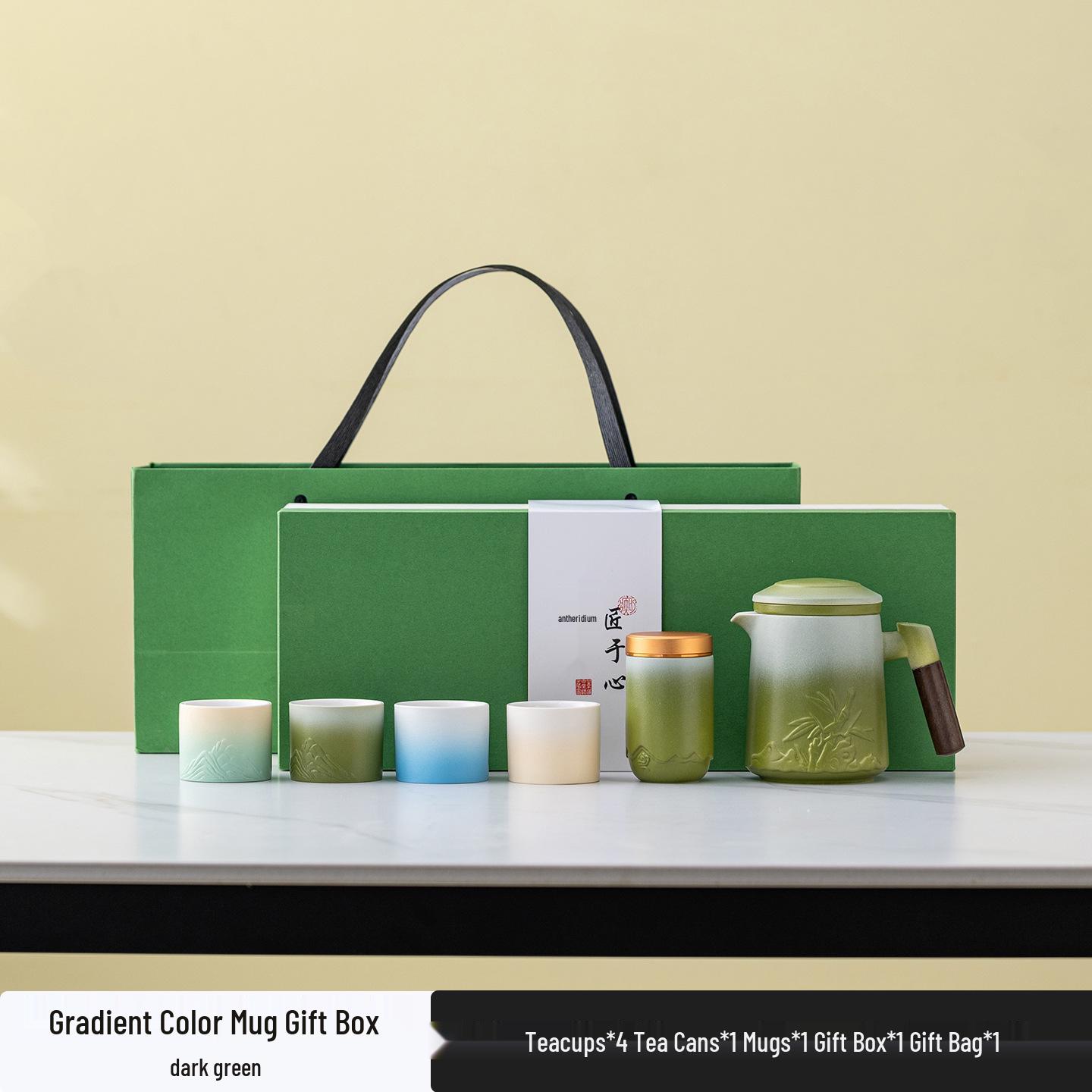 

Coarse Pottery Gradient Gaiwan Set: Travel-Friendly Gongfu Tea Set with One Pot and Four Cups - Perfect for Outdoor Use or Corporate Gifts