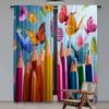 Flat Printing Window Treatment Curtains Colorful Butterflies Pencils Digital Printed Polyester Drapes Family Party Curtain Set Of 2 Made Washable