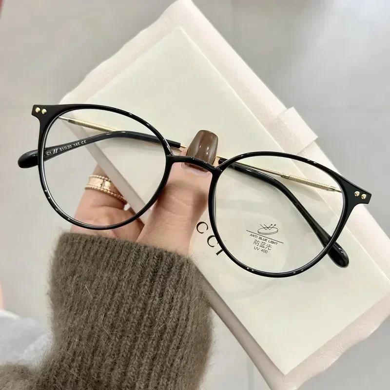 Luxury Brand Round Myopia Glasses Blue Light Blocking Eyeglasses Women Men Prescription Near Sight Glasses Diopter