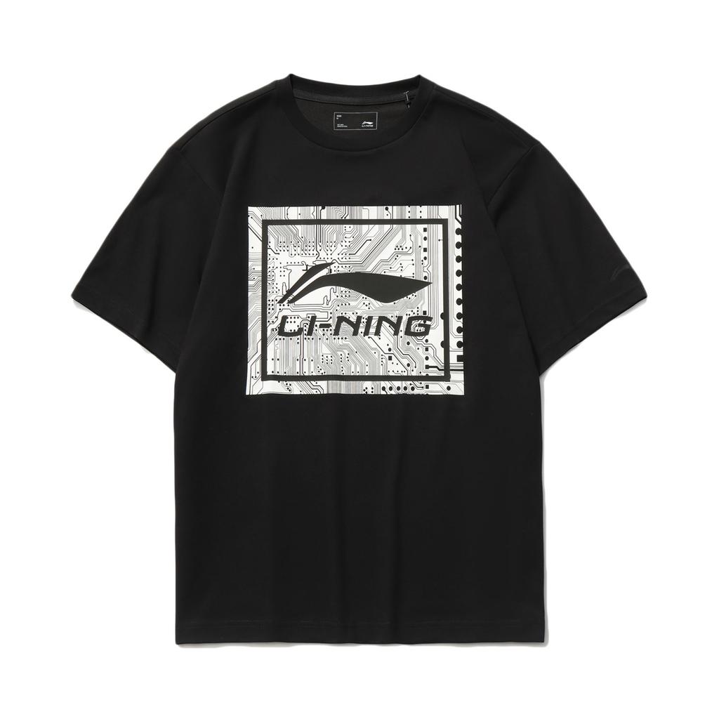 Li-Ning Sport Lifestyle Series Logo Print T-Shirt And Solid Color Shorts Casual Sports Set Men Sets Black AHST469-2+AKST633-1