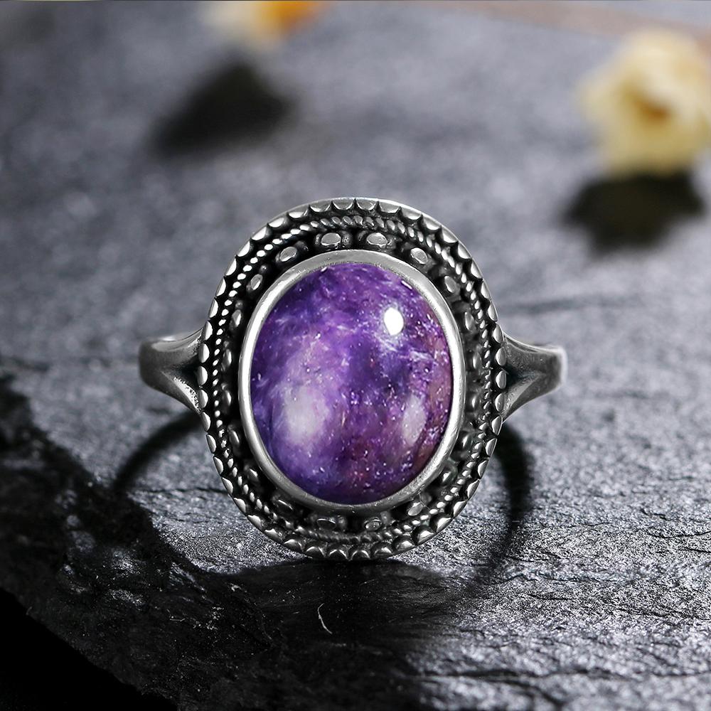 Natural CopperRings Charoite Bead Gemstone Rings for Women Wedding Bands Anniversary Party Gifts Fine Jewelry