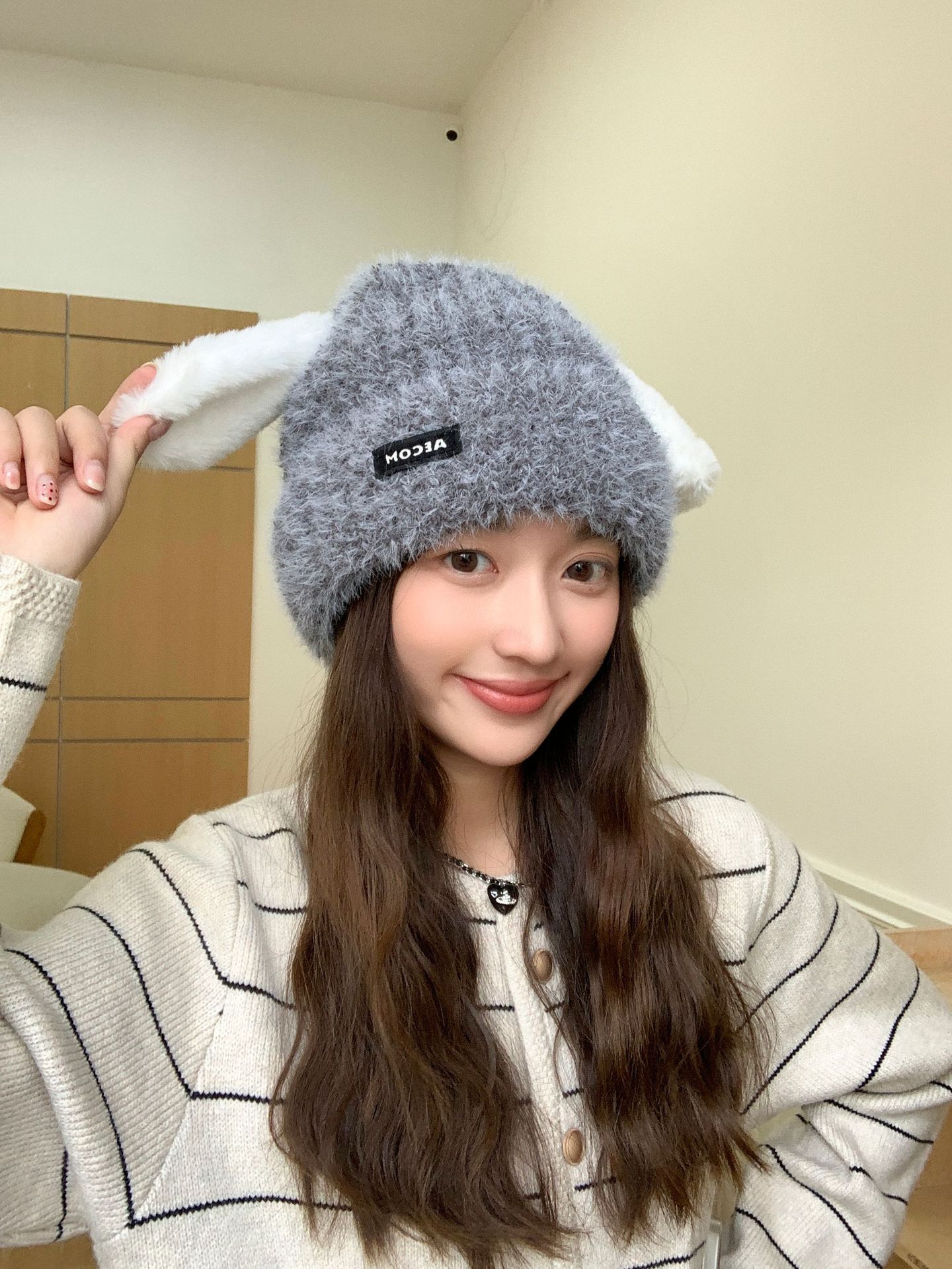 

Шапка для девочек с милыми щенячьими ушками, вязаная шерстяная шапка, зимняя теплая студенческая защитная шапка для ушей, холодная шапка