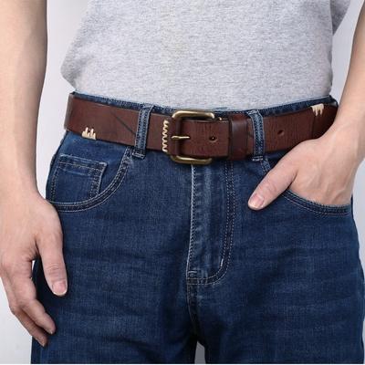 Cinturón de Cuero para Hombre Super Grueso de Cobre Puro Cinturón de Cuero de Vaca de Primera Capa Hebilla de Pin Hecha a Mano Cinturón de Hombre