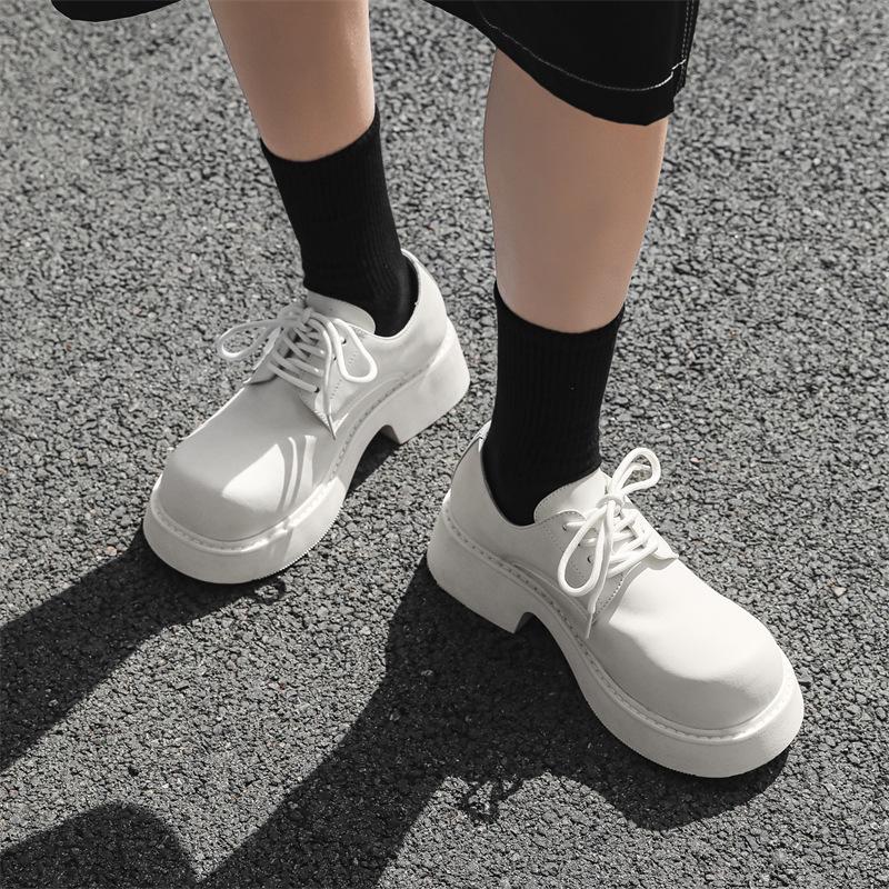 Erhöhend Paris großer Kopf Lederschuhe Herren Paar Derby Retro High Street gutaussehend dicksohlige weiße Ins Lederschuhe 9522-J