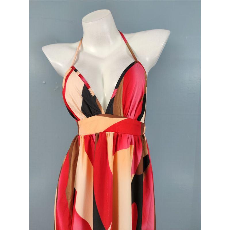 Export Single Sexy Vacation Elegant Open Back Exquisite Print Sling Stylish Beach Fairy Elegant Graceful Dress