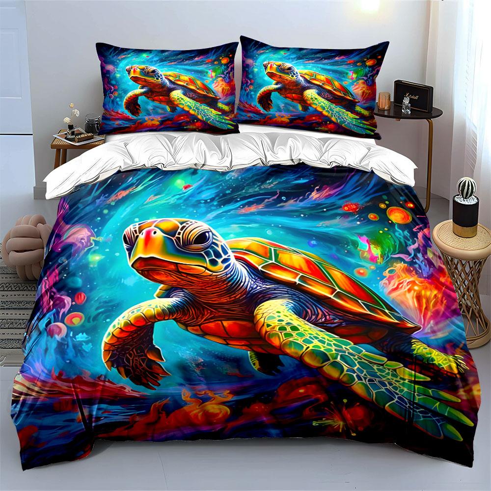 Colorful Cosmic Turtle Bedding Bedding Duvet Cover Set Duvet Cover Pillowcases (1 * Duvet Cover 2 * Pillowcases, Without Duvet Insert)