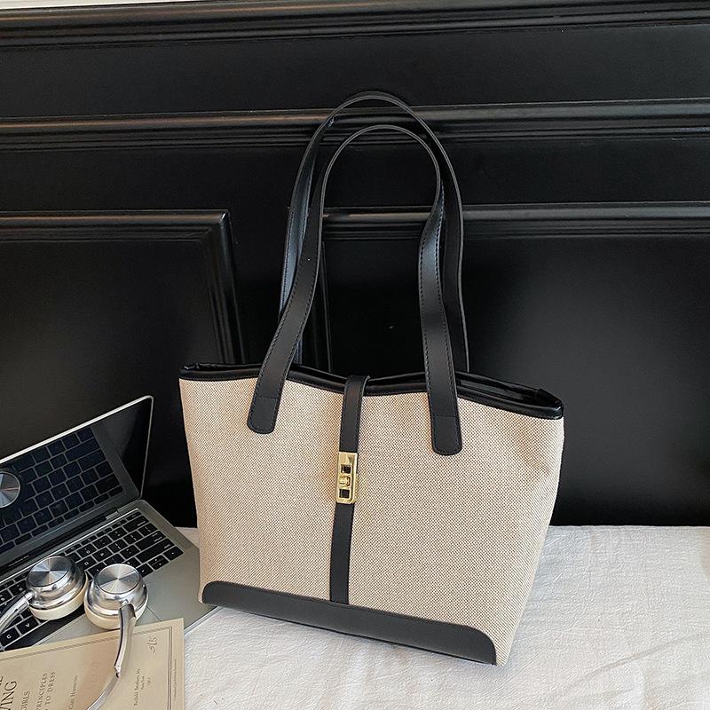 Women's Faux Leather Tote Bag Large Capacity Patchwork Shoulder Work Bag Stylish Office Handbag
